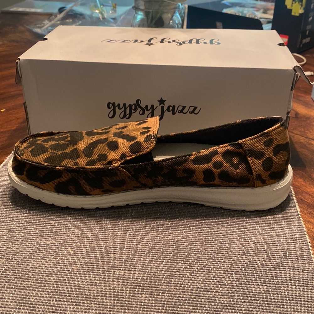 Tan Leopard print slip ladies shoes